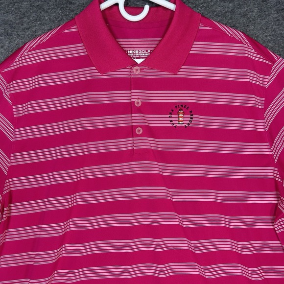 Nike Other - Nike Golf Polo Mens XL Pink stripe Short Sleeve Sea Pines Resort Dri Fit